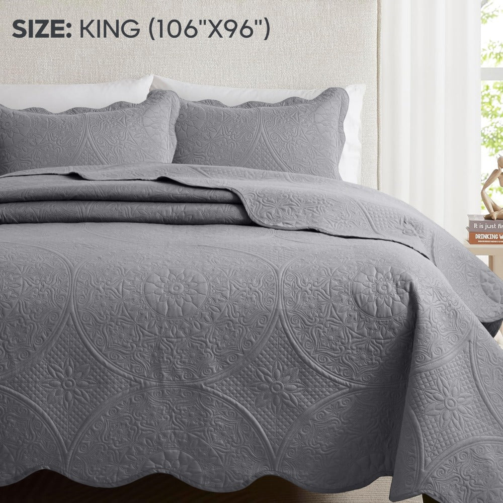 Quilted Bedspread Set 3 Piece ¨C Soft Floral Coverlet with Pillow Shams, Lightweight Breathable Quilt for Bedroom & Guest Room, All Season Bed Cover