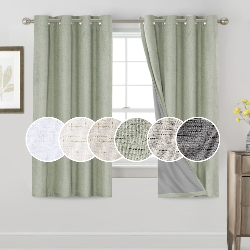 Blackout Curtains 2 Panels 100% Blackout Linen Textured Thermal Insulated Grommet Window Drapes Noise Reducing for Bedroom Living Room Hall - Full Light Blocking Room Darkening Curtains