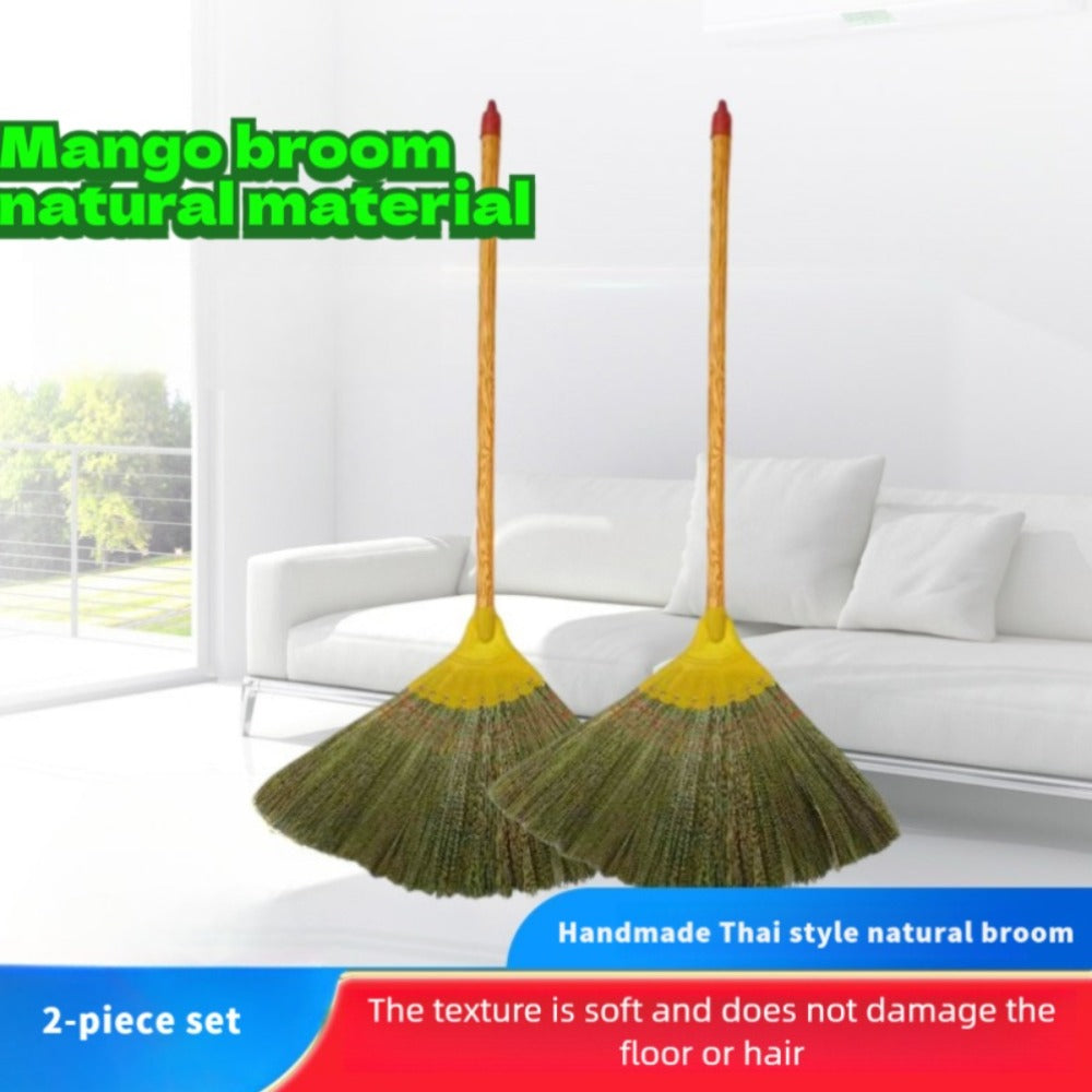 Natural Miscanthus Broom Handmade Thai Style Extra Long Heavy Duty Home Cleaning Broom Asian Grass Soft Bristle Cultural Decor