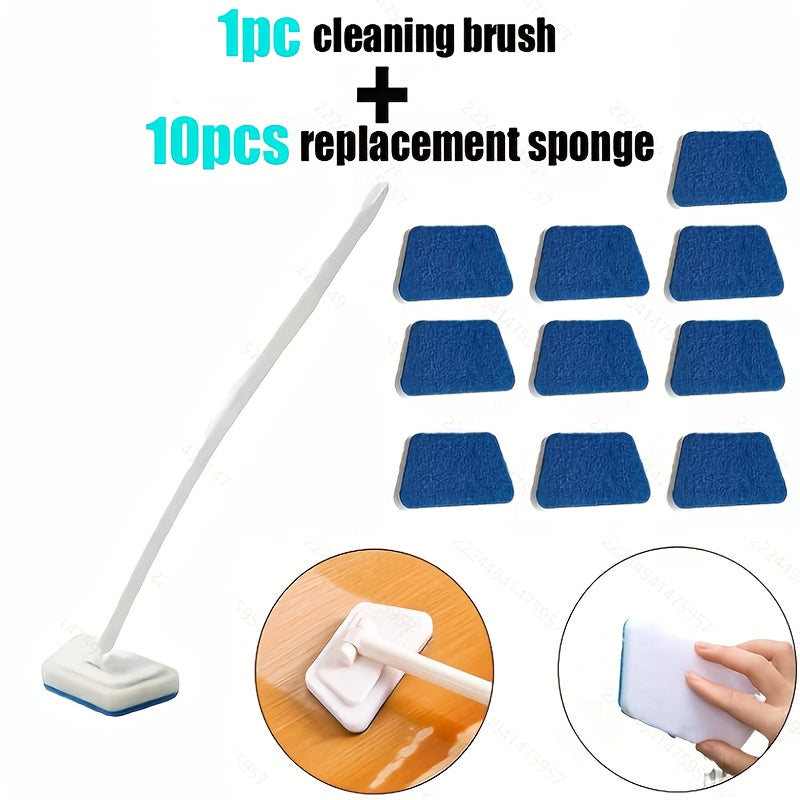 Long Handle Sponge Brush Set with Replaceable Heads for Kitchen Bathroom Tile Bathtub Cleaning ¨C 1 Handle + 6/10/15 Brush Heads, Thickened Durable Scrubber
