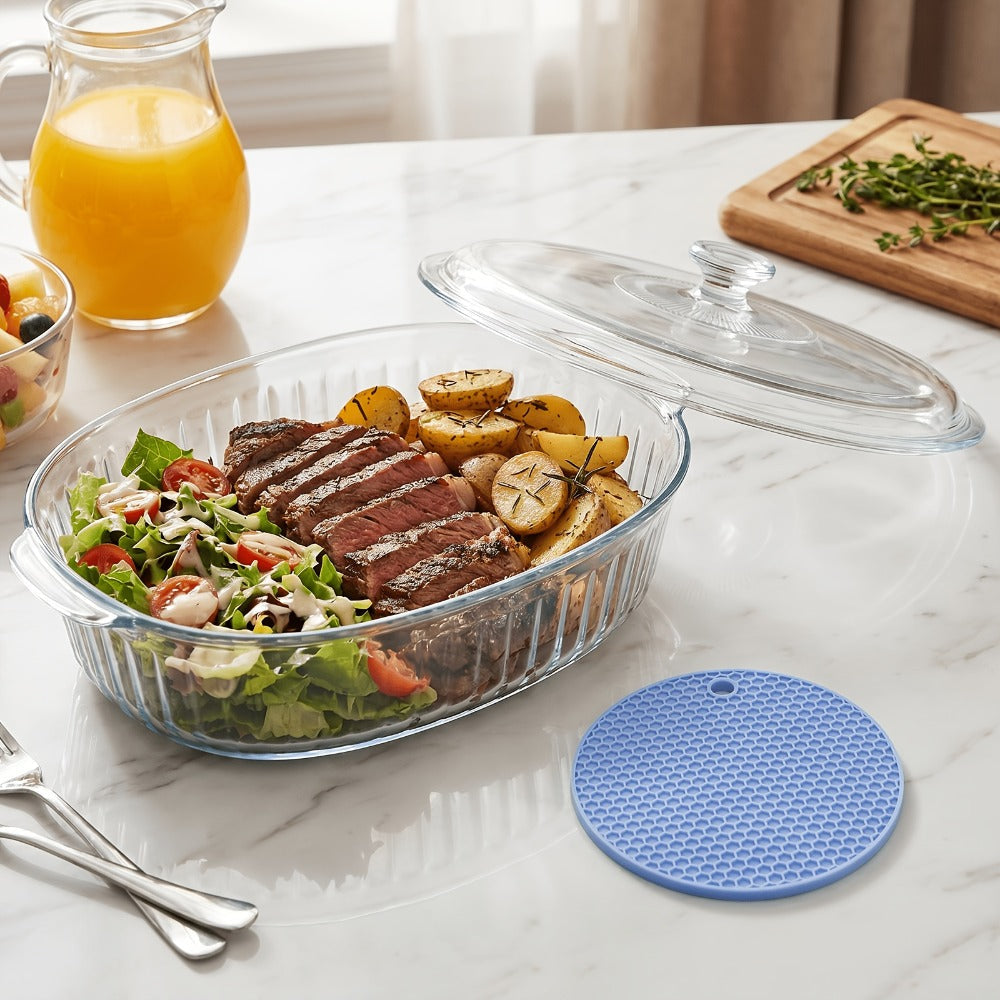 Borosilicate Glass Baking Dish with Lid 96oz ¨C Oval Casserole Pan Microwave Oven Fridge Safe | Multi-Use for Baking, Meal Prep, Grilled Fish, Salad & Food Serving | Kitchen Bakeware with Cover