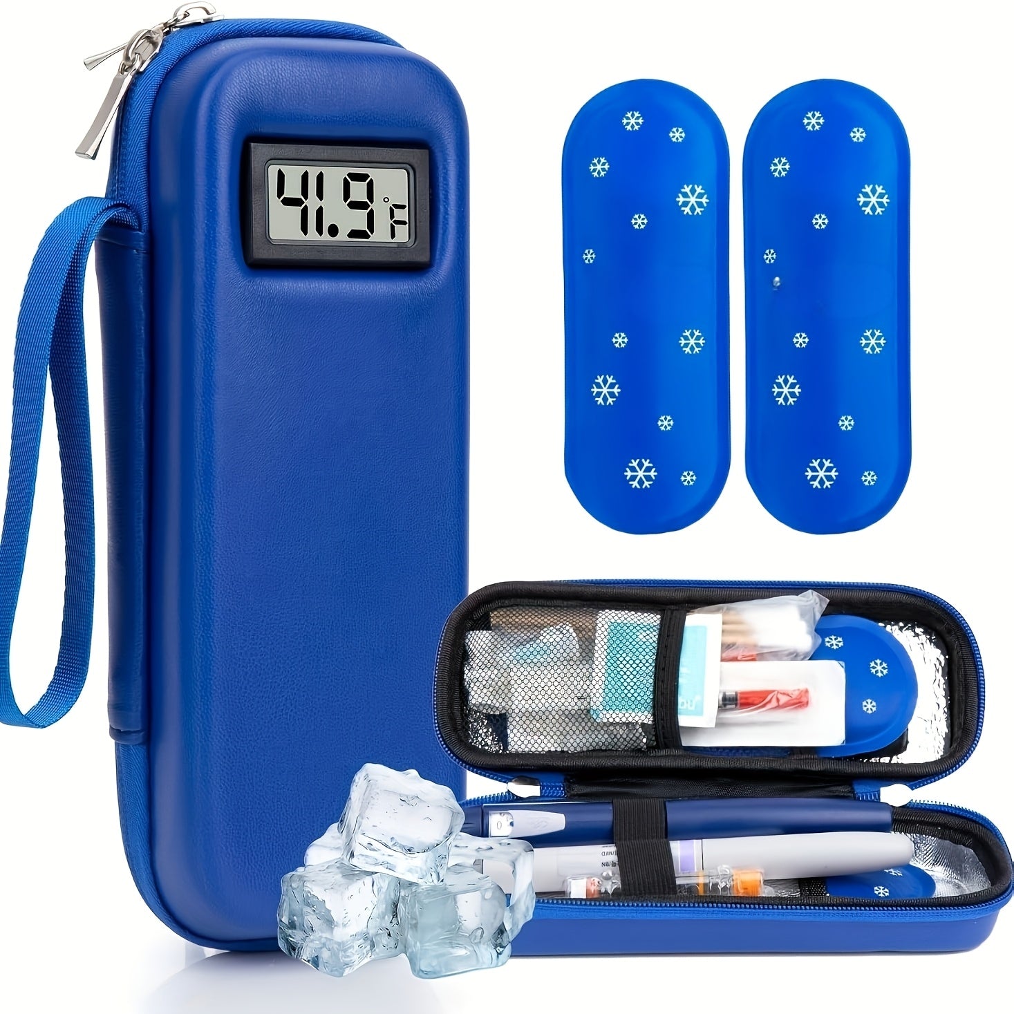 Insulin Travel Case with Temperature Monitor 2 TSA Approved Ice Packs Portable Diabetic Bag for Insulin Pens Syringes Medication Diabetes Essentials Blue Green Black