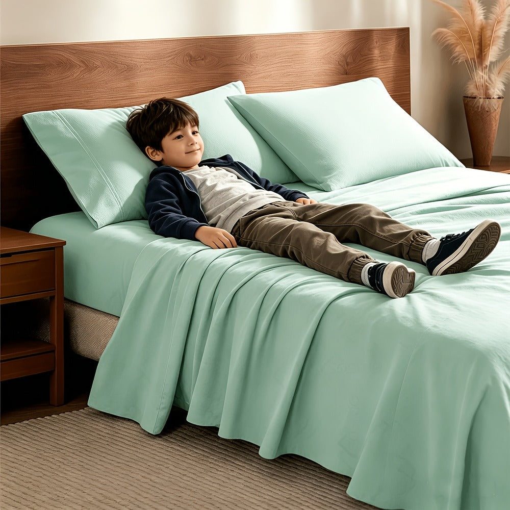 Bamboo Cooling Sheet Set 4pcs ¨C Deep Pocket Fitted Sheet Flat Sheet Pillowcases for Hot Sleepers Twin Full Queen King