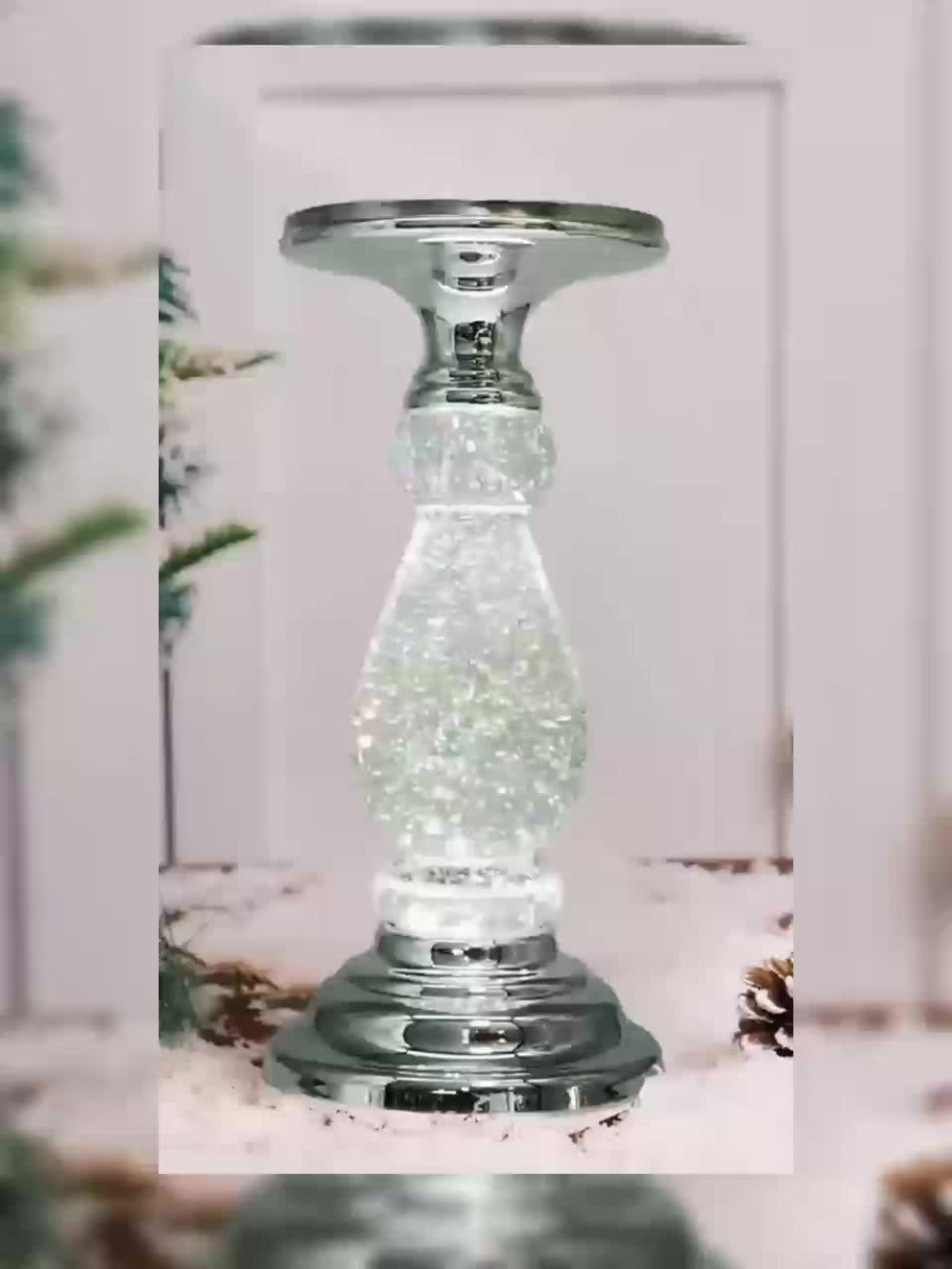 LED Swirling Candle Holder with On/Off Switch ¨C Polished Acrylic Pedestal Base Fits 3-Wick Candles Up to 4 Inch Silver Gold Centerpiece for Home Decor Wedding Table Holiday Christmas Gift