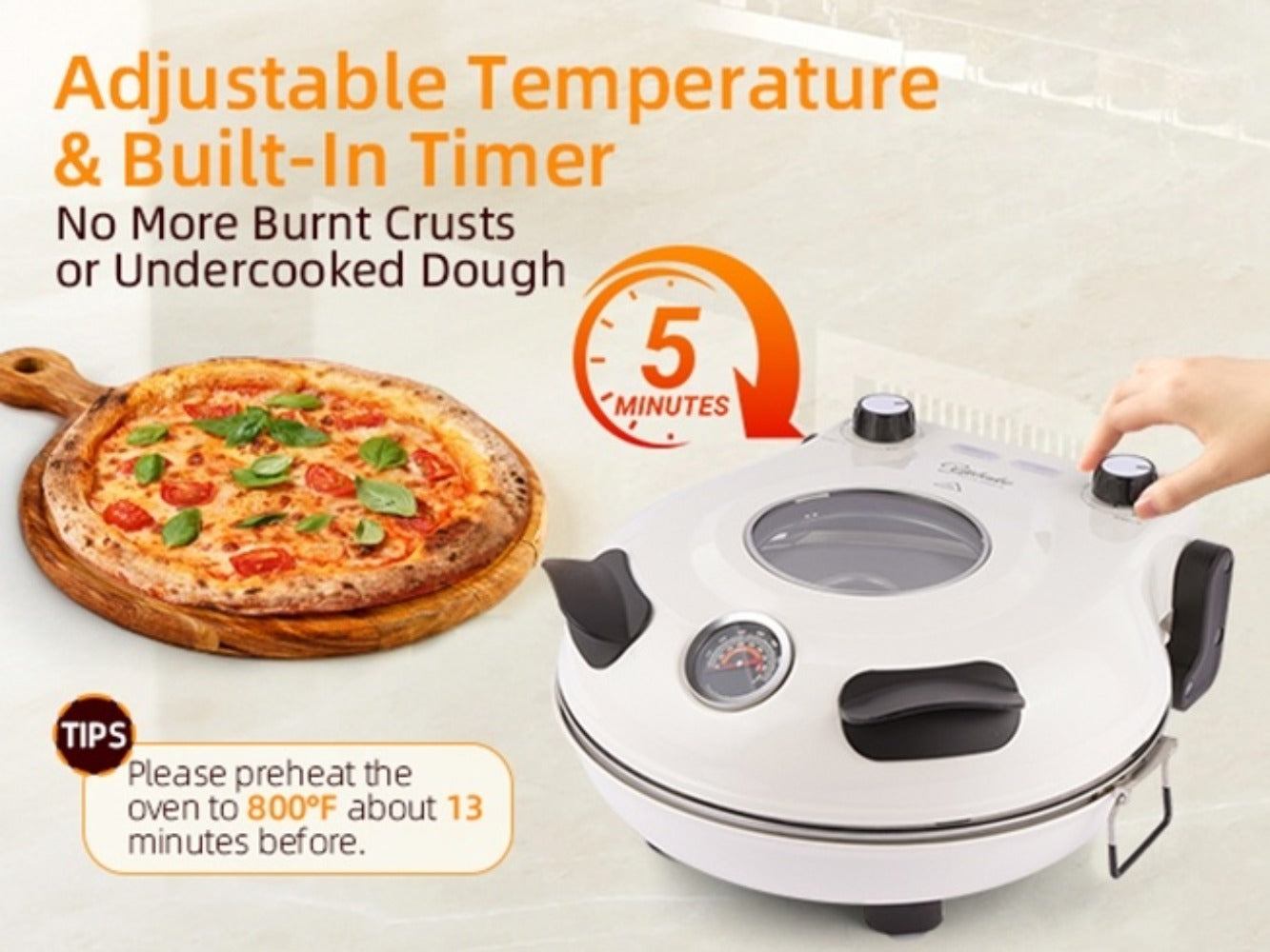 Indoor Pizza Oven Countertop ¨C 12-Inch Electric Pizza Maker Machine for Home Kitchen, Heats Up to 800¡ãF, Fast Baking Grill Oven with Even Heat Distribution, White
