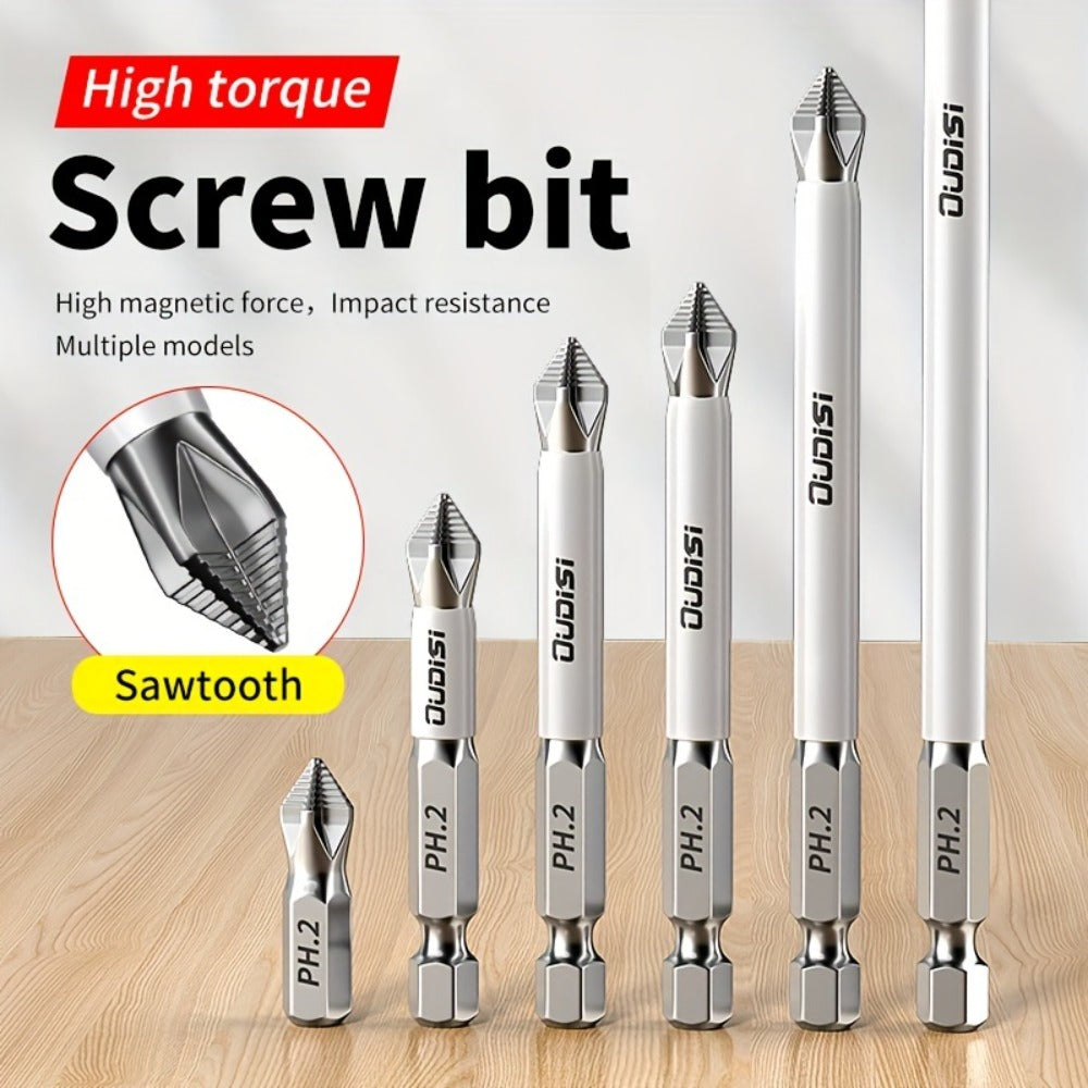 Magnetic Screwdriver Bits Set 6pcs, Phillips Cross Drill Bits with High-Strength Impact Resistance & Non-Slip Design, Electric Screwdriver Bit Kit 25 50 65 70 90 150mm for Power Drills & Hand Tools