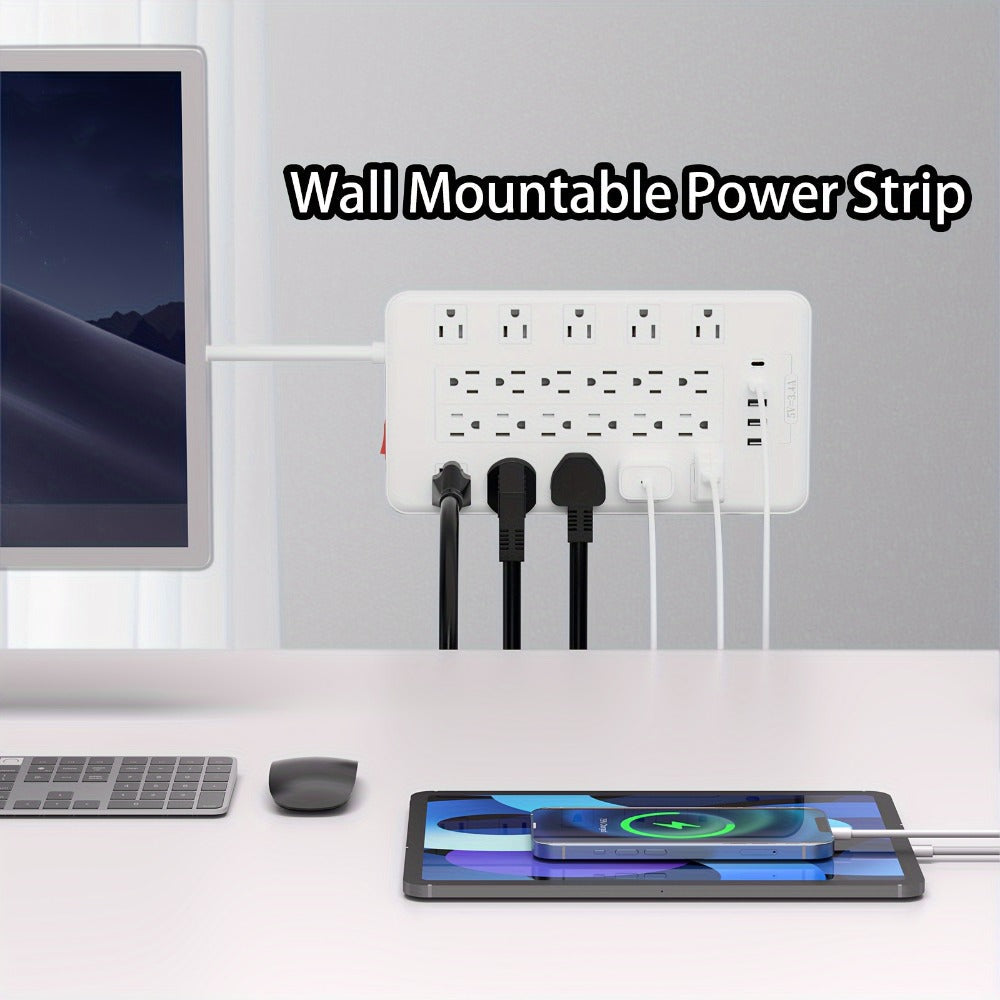 Surge Protector Power Strip with USB C Ports 22 AC Outlets 5 USB Ports - 6ft Flat Plug Extension Cord PD 20W Fast Charging 1875W 15A - Heavy Duty Wall Mount Under Desk Power Strip White
