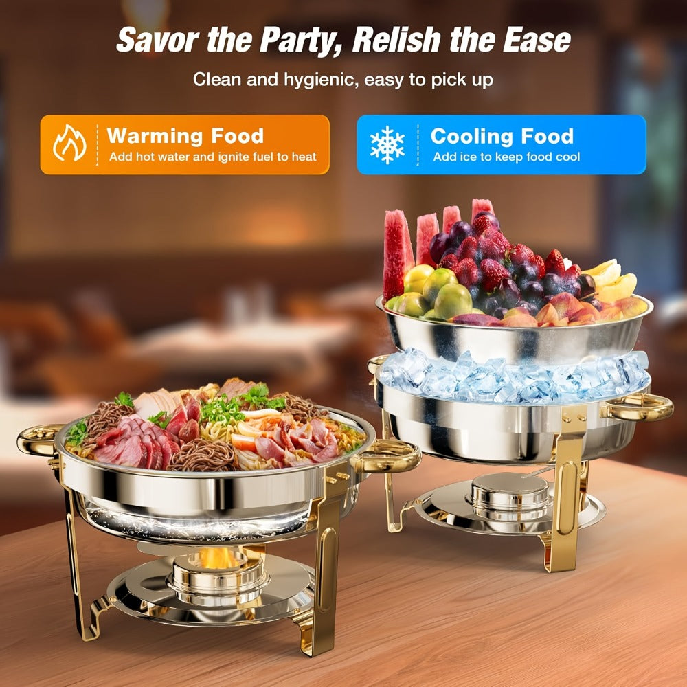 Chafing Dish Buffet Set Stainless Steel Food Warmer 6QT Round Chafer for Catering Events Parties Weddings Banquets, Silver & Gold, 1/2/4/6 Pack Options