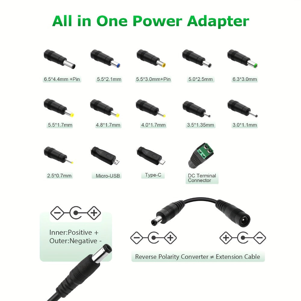 Adjustable AC to DC Power Adapter 72W - 3-24V Variable Power Supply with LCD Voltage Display, Knob Control, 15 Interchangeable Tips, Overvoltage & Short Circuit Protection, 100-240V Universal Input