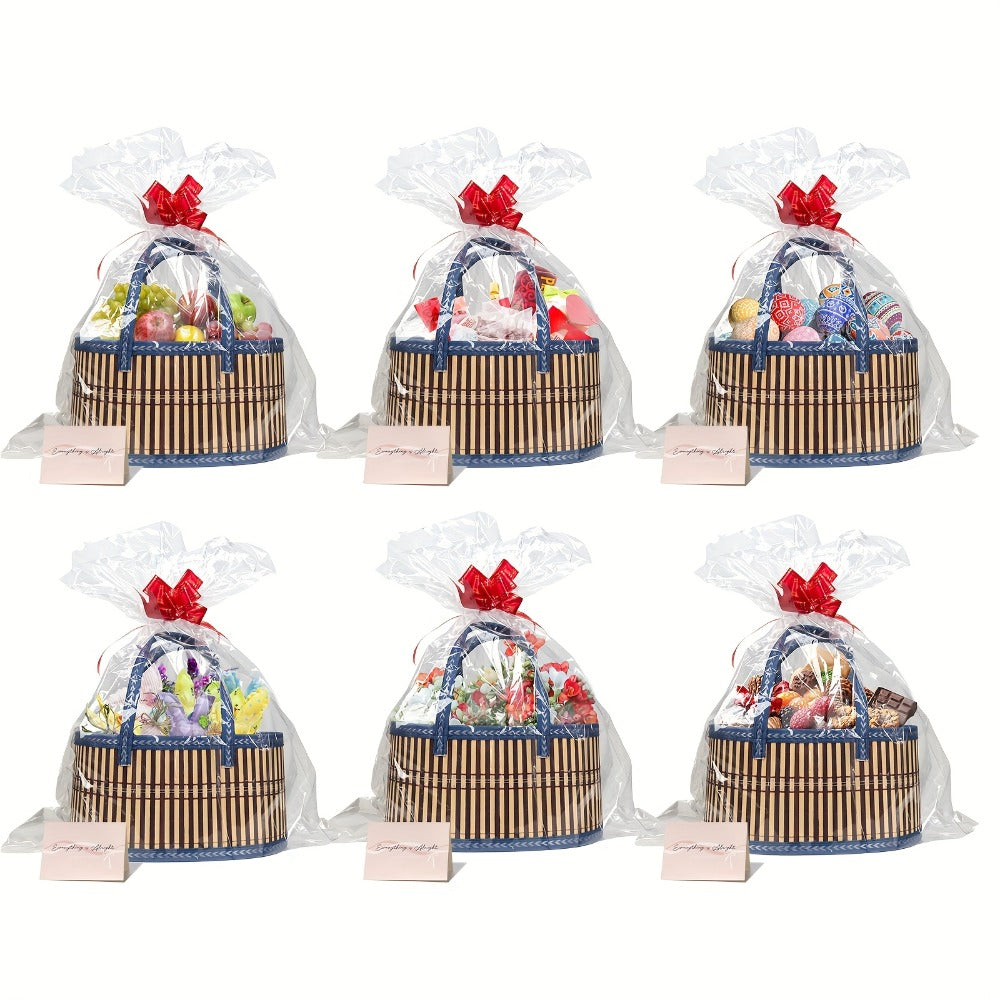 Bamboo Storage Baskets 6-Pack | Gift Wrap Organizer, Easter Egg Basket, Picnic Camping Basket, Craft Sewing Storage, Wedding Favor Box, Flower Girl Basket, Christmas Thanksgiving Holiday Basket Set