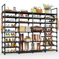 Large Metal Shoe Rack 4-Row 9-Tier Freestanding Shoe Organizer for Entryway Bedroom Hallway | 64-Pair Capacity Shoe Tower with Golden Tubes DIY Adjustable Shelves Space-Saving Vertical Shoe Storage