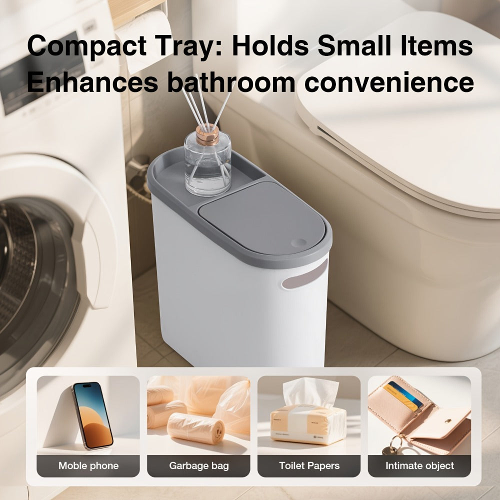Small Bathroom Trash Can with Built-In Handles Rustproof Space Saving Plastic Waste Bin for Bathroom Laundry Office Includes Trash Bags