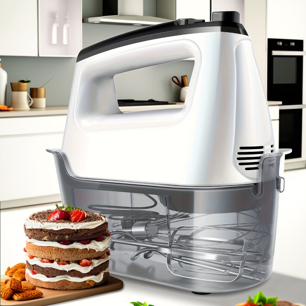 Electric Hand Mixer 250W with Storage Case ¨C 5-Speed Plus Turbo Handheld Mixer with 5 Stainless Steel Attachments (2 Beaters, 2 Dough Hooks & 1 Whisk) ¨C Kitchen Baking Mixer in Blue, Black, White & Silver