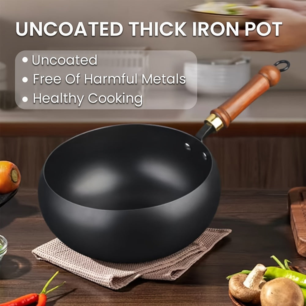 Wok Pan Carbon Steel Japanese Style Large Belly Uncoated Traditional Stir Fry Pan with Heat Resistant Handle Compatible with Gas Induction and All Stovetops for Stir Fry Soup Stew Camping Cooking