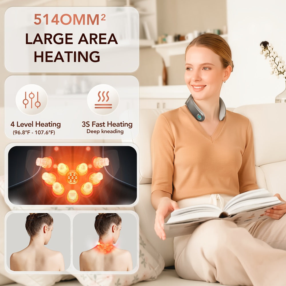 Neck Massager with Heat Cordless Electric Kneading | Wearable Hands-Free Portable Neck Shoulder Massager USB Rechargeable | Deep Acupressure Muscle Relaxer for Office Car Travel | Gift for Women Men