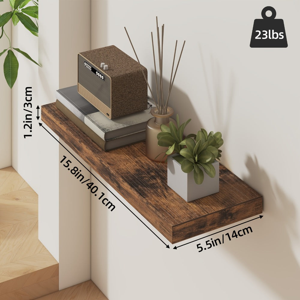 Floating Shelves for Wall 4/8pcs 15.8 Inch, Rustic Wood Wall Shelves with Invisible Brackets, Wall Mounted Display Shelf for Home Decor, Living Room, Bedroom, Bathroom ¨C Walnut, Brown, Black, White, Gray