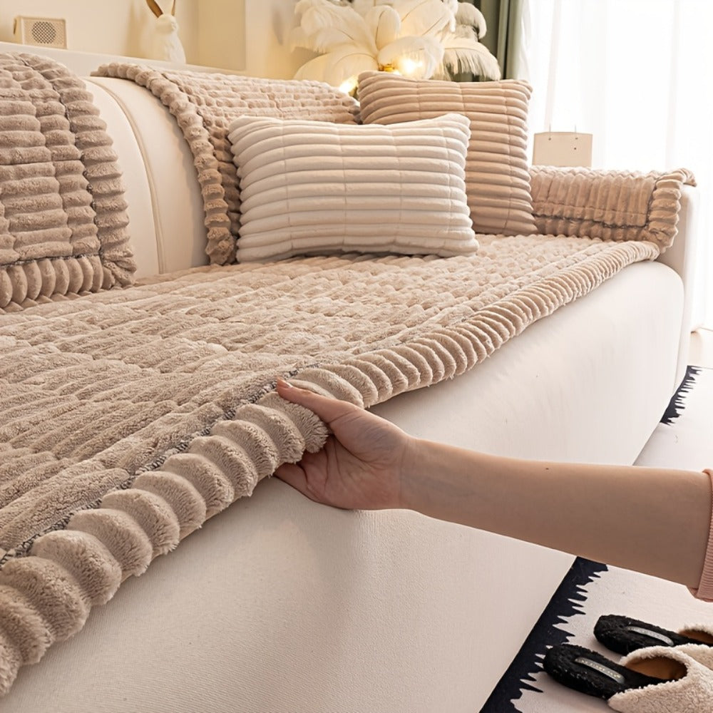 Sofa Cushion Cover Plush Velvet Washable Seat Pad Wavy Edge Soft Kapok Filling for Couch Loveseat 1 2 3 4 Seater ¡ª Easy Install Home Decor Protection