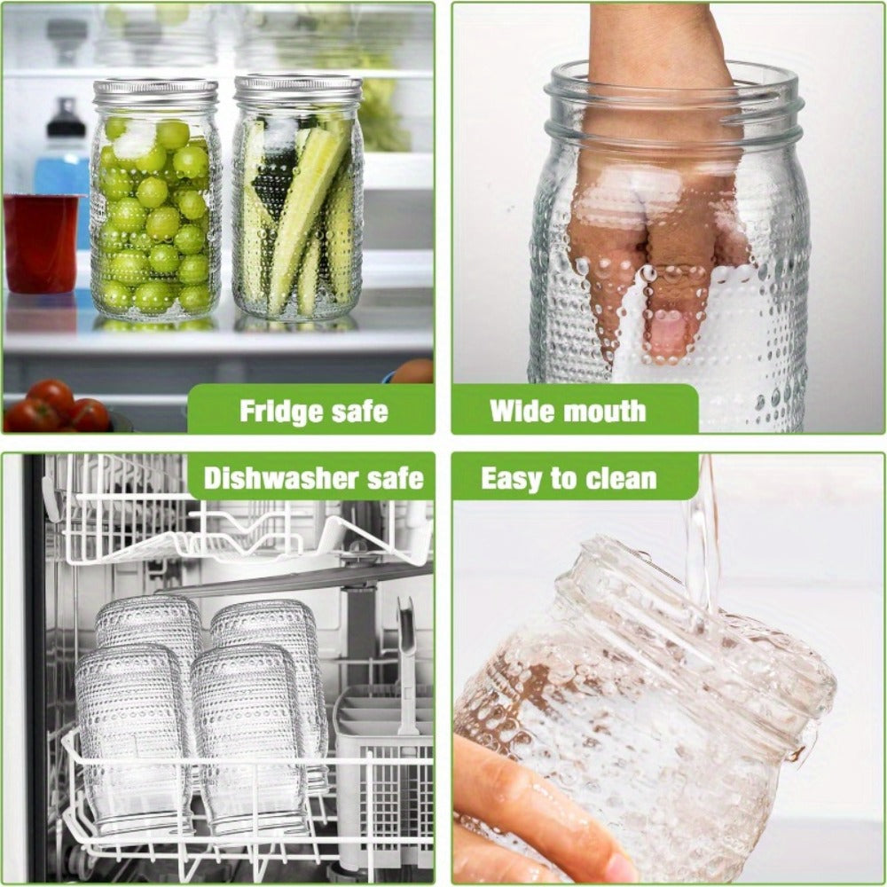 Mason Jars 32 oz Wide Mouth with Lids 4 Pack ¨C Glass Canning Jars for Food Storage, Meal Prep, Pickling, Fermenting & Pantry Organization, Dishwasher Safe, Leak-Proof Split Seal Lid