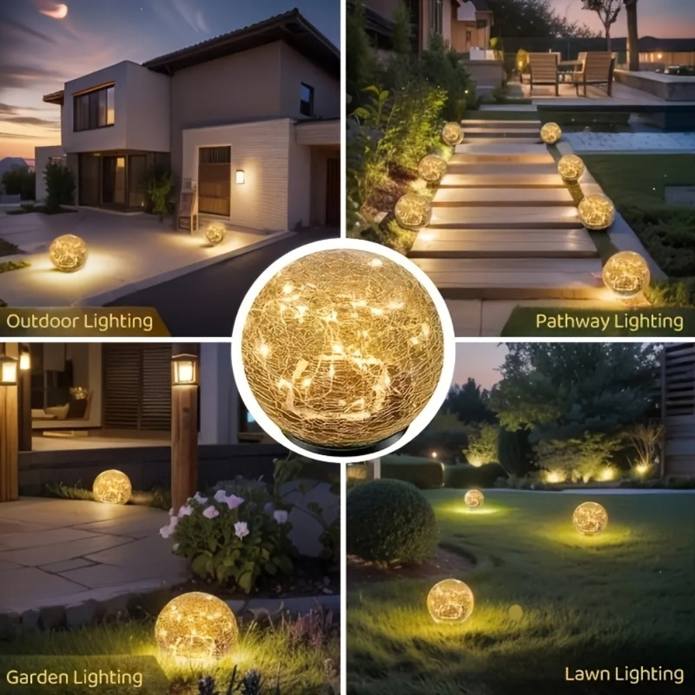 Solar Garden Lights Cracked Glass Ball ¨C LED Outdoor Decorative Solar Lawn Lights IP44 Waterproof with Ground Stake for Garden, Yard, Pathway & Lawn ¨C Set of 2 or 4