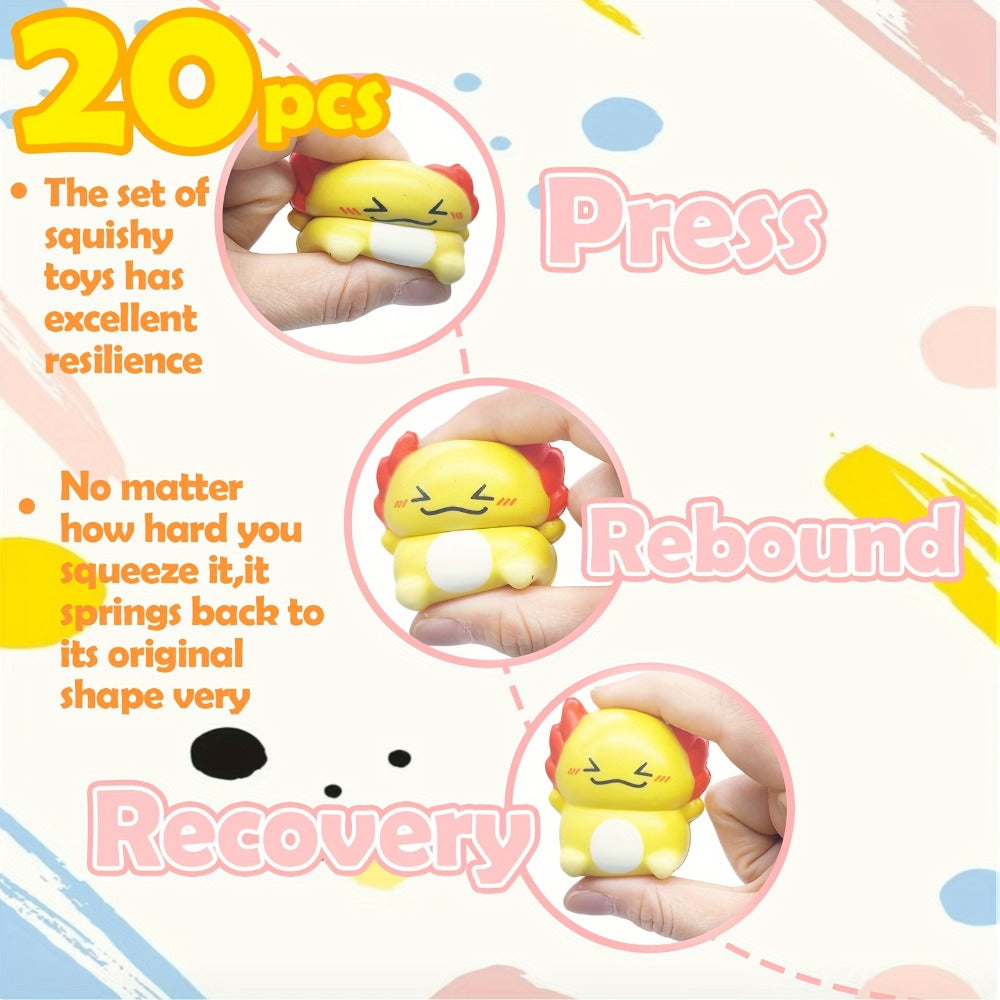 Axolotl Squishy Toys 20 Pack Slow Rise Ice Cream Squishies Individually Wrapped Foam Fidget Sensory Toys for Kids Party Favors Goodie Bags Birthday Gifts Stress Relief