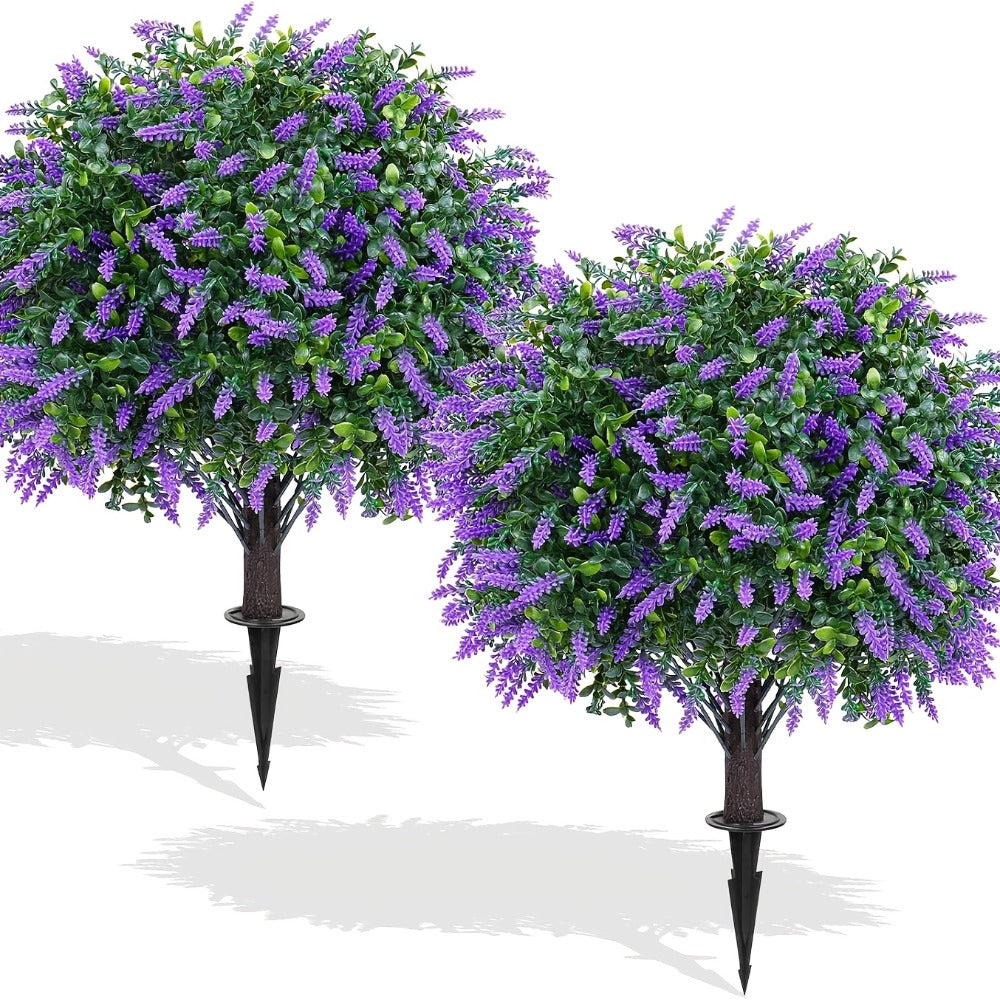 Artificial Topiary Ball Trees for Outdoor & Indoor Decor ¨C UV Resistant Faux Lavender, Azalea & Pansy Shrubs with Ground Spike ¨C Evergreen Fake Plants for Front Porch, Garden & Backyard (Single & 2 Pack)