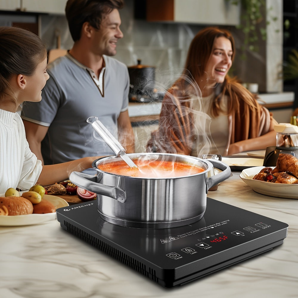 Induction Cooktop 1800W Single Burner Countertop Induction Cooker with Touch Control Timer & Overheat Protection - Portable Electric Stove Glass Surface Multi-Level Heat Settings for Home Kitchen & Dorm