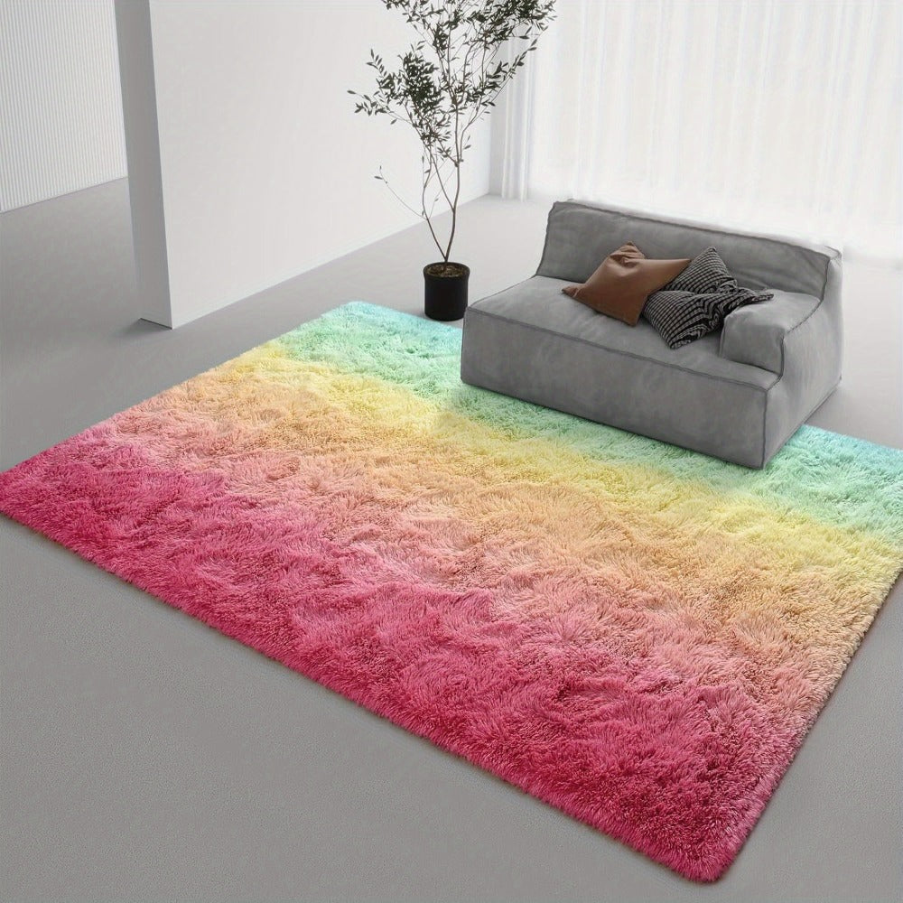Area Rug Plush Mat Non-Slip Gradient Design Machine Washable Living Room Bedroom Rug Multi-Color Large Size Soft Polyester Floor Mat Home Decor Accent