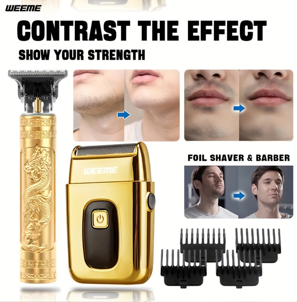 Men's Electric Hair Trimmer and Beard Trimmer 2-Piece Set Cordless Hair Clipper Short Beard Shaver for Haircut Shaving Styling Home Car Travel Use