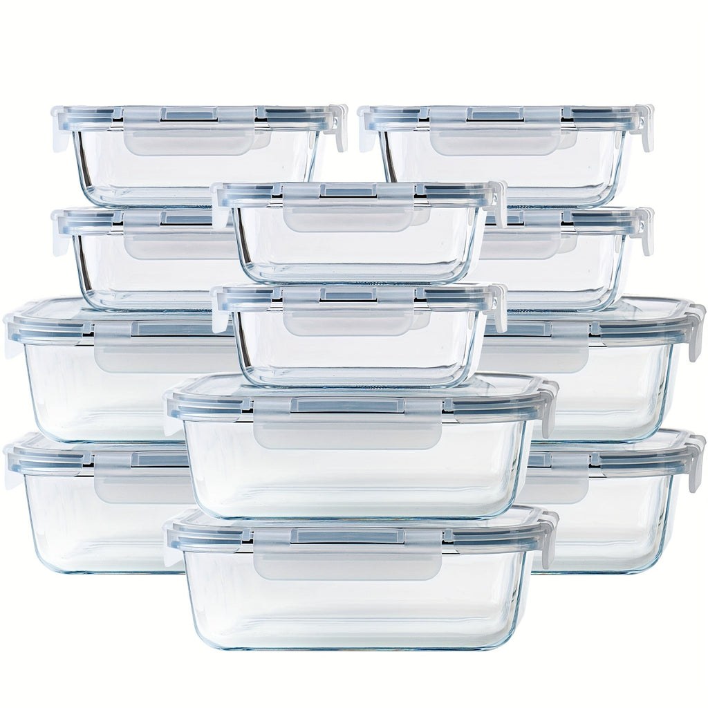 Glass Food Storage Containers with Airtight Lids - Borosilicate Glass Meal Prep Containers Set, Microwave Dishwasher Freezer Safe, BPA Free, Leak Proof Lunch Containers for Kitchen