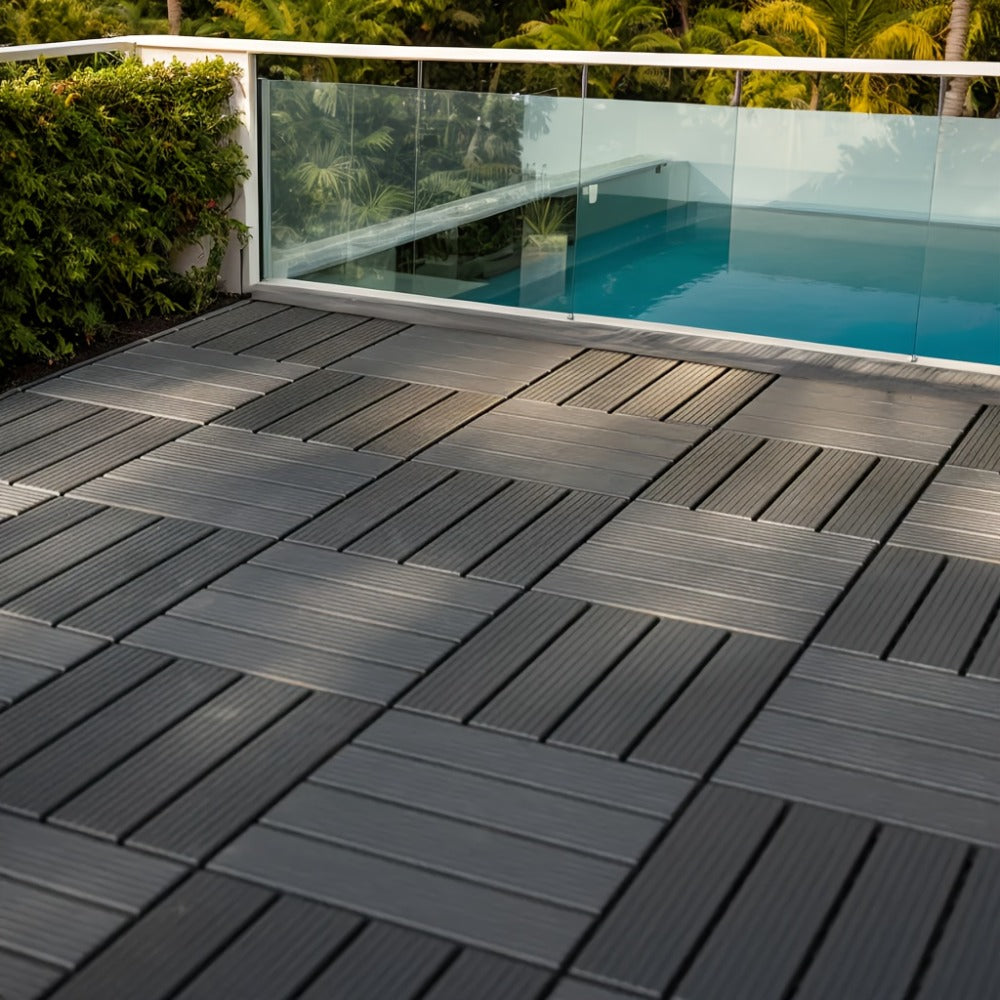 Interlocking Deck Tiles 44pcs 12¡±x12¡±, Waterproof Outdoor Patio Flooring Tiles, PP Plastic Interlocking Floor Tiles for Balcony Pool Backyard Terrace, Easy Install All-Weather Anti-Slip Deck Tiles Grey