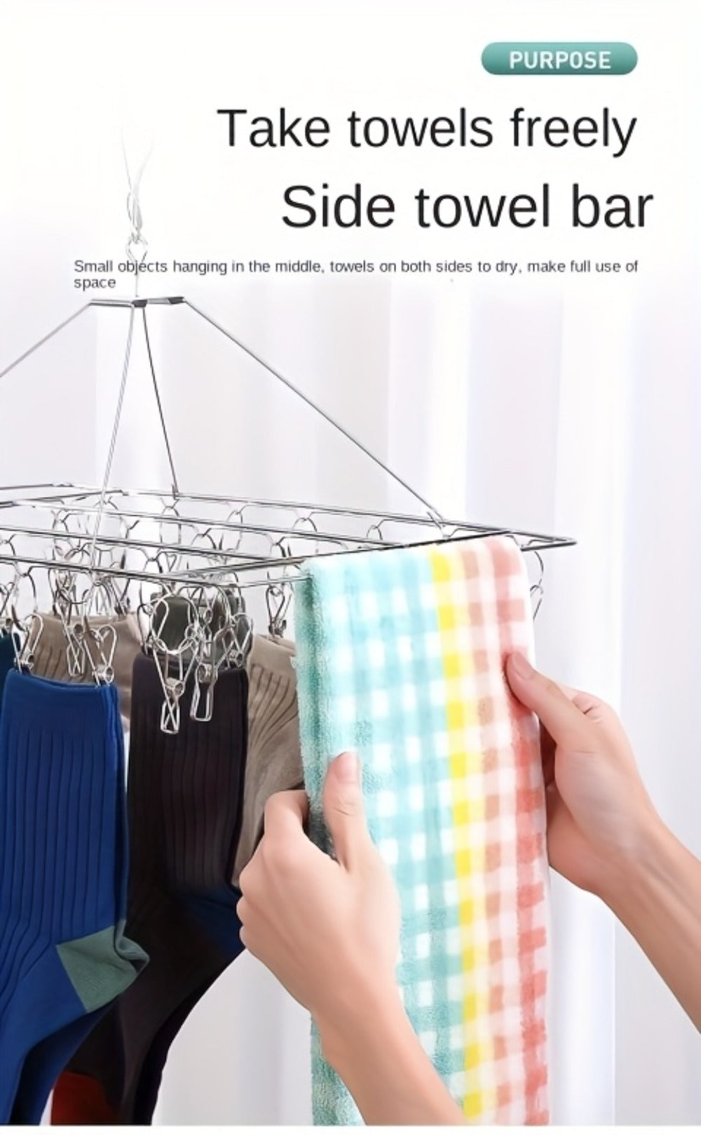Clothes Drying Rack with Clips Stainless Steel Laundry Hanger Windproof Skidproof Multi-Clip Sock Underwear Dryer for Home Bedroom Balcony ¨C 30/40/50 Clips