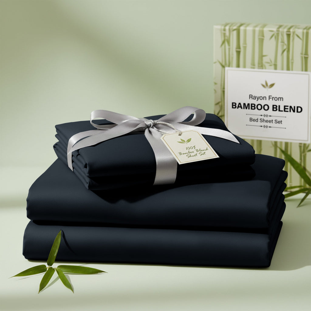 Bamboo Blend Bed Sheet Set 4 Piece 30% Bamboo Viscose 70% Polyester Cooling Deep Pocket 16 Inch Wrinkle-Resistant Moisture-Wicking Twin Full Queen King Cal King