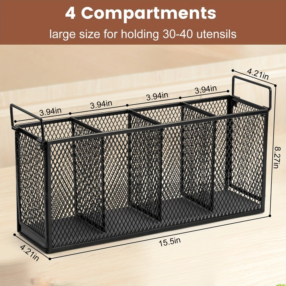 Kitchen Utensil Holder 4-Compartment Diatomaceous Earth Base Organizer
