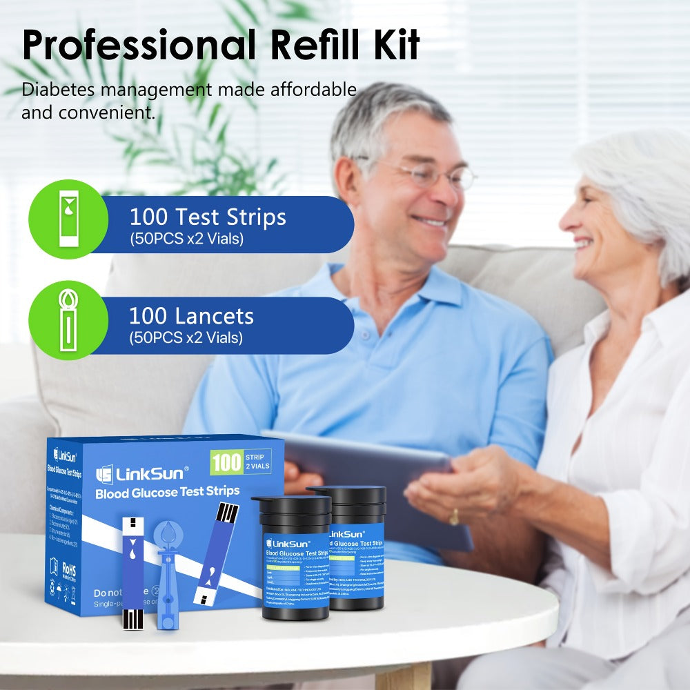Blood Glucose Monitor Kit with 100 Test Strips & Lancets | Linksun Diabetes Testing Set | Large Display 448 Memory No Coding Glucometer