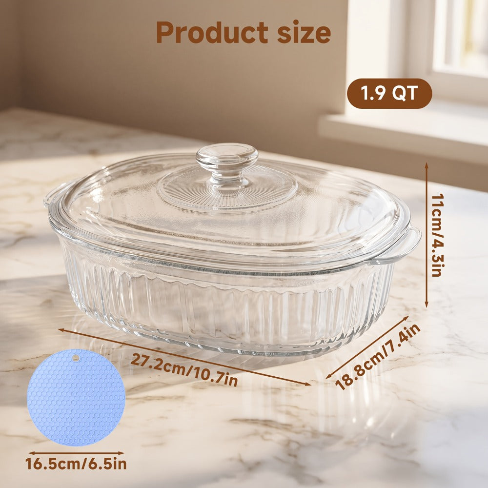 Borosilicate Glass Baking Dish with Lid 96oz ¨C Oval Casserole Pan Microwave Oven Fridge Safe | Multi-Use for Baking, Meal Prep, Grilled Fish, Salad & Food Serving | Kitchen Bakeware with Cover