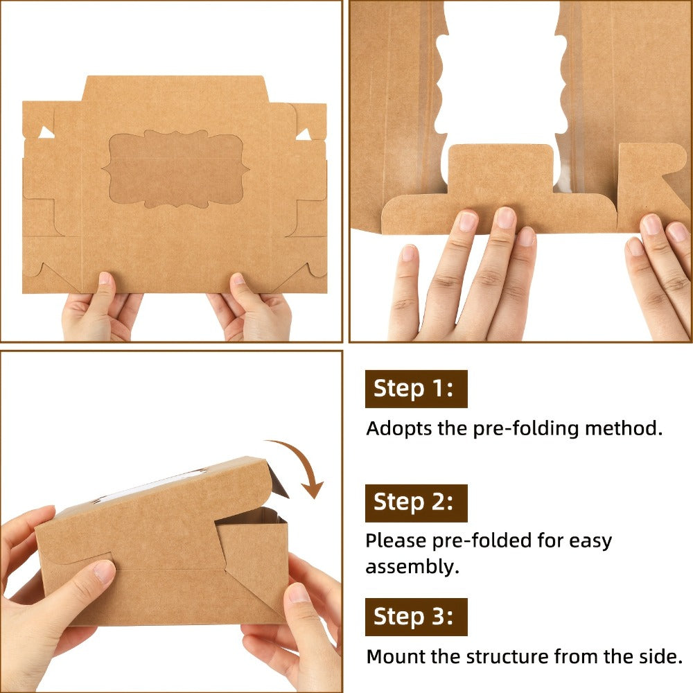 Cookie Boxes with Window 48 Pack ¨C 8x6x2.5¡± Kraft Bakery Treat Boxes for Cookies, Macarons, Pastries & Cake, Brown & White Cardboard Gift Boxes for Birthday, Wedding & Holiday Packaging