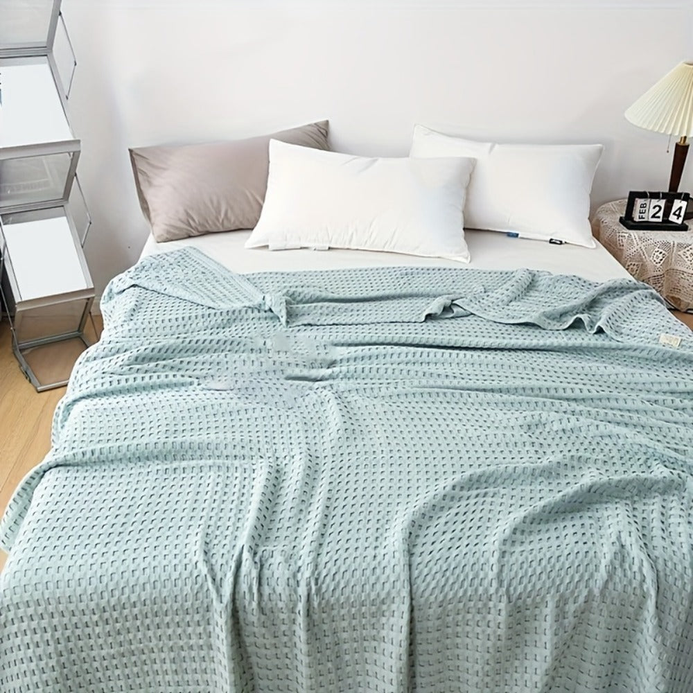 Cotton Waffle Blanket ¨C Pure Cotton Multilayer Summer Cooling Quilt, Jacquard Knit, Machine Washable, Air Conditioning Blanket