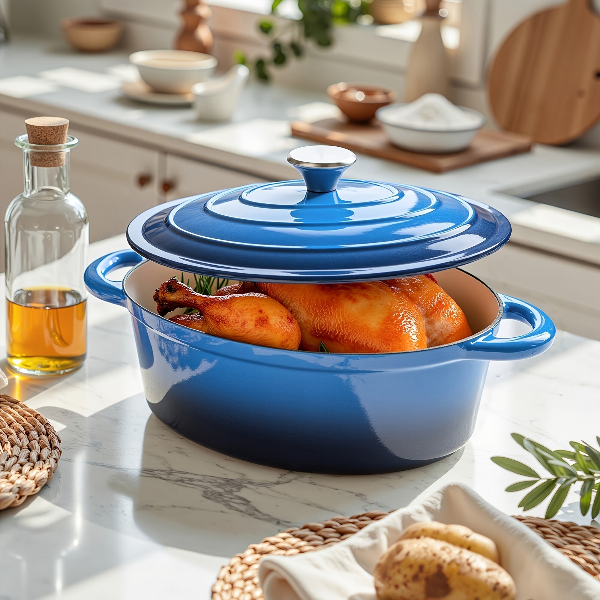 Enameled Cast Iron Dutch Oven 4.5QT with Lid & Dual Handles - Even Heat Distribution, Non-Stick Enamel Interior, for Bread Baking, Slow Cooking, Braising & Roasting, Compatible with All Stovetops & Oven