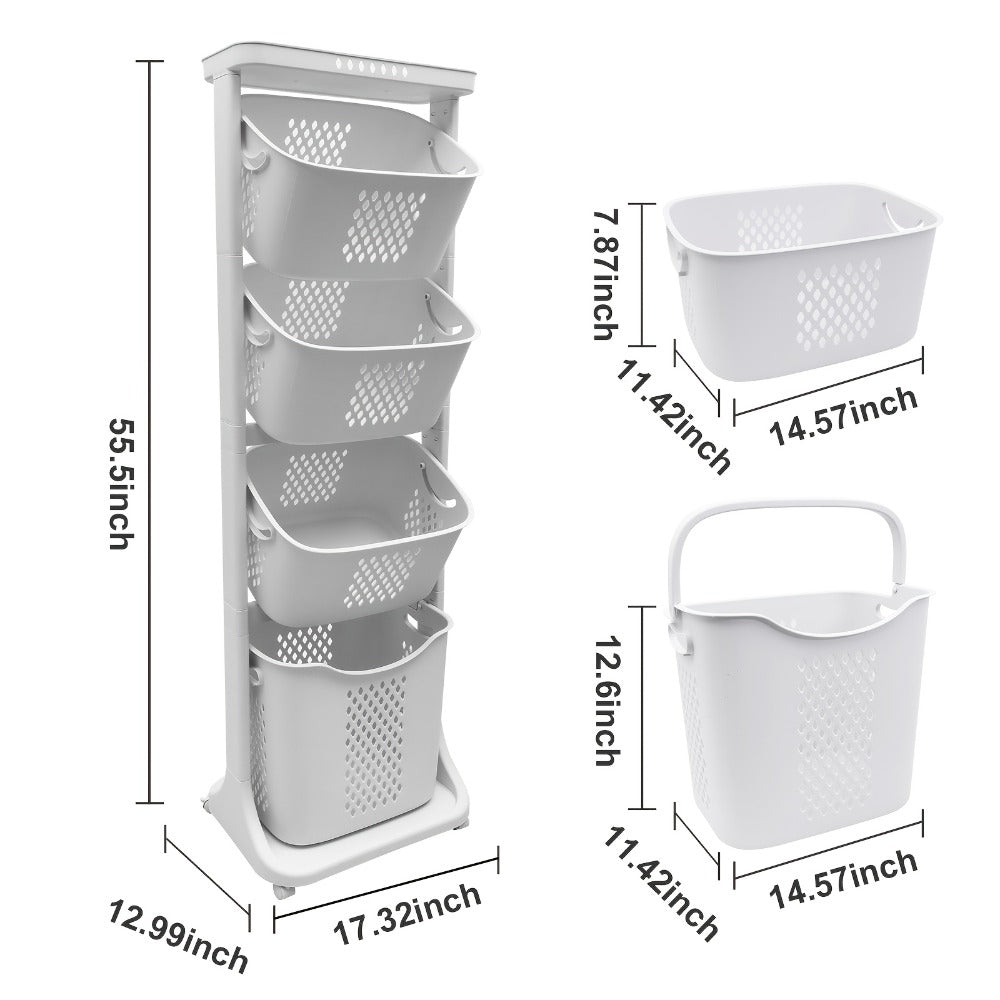 Rolling Laundry Hamper Cart with Wheels Multi-Tier | Large Capacity Laundry Basket with Removable Baskets | Wheeled Laundry Organizer for Laundry Room Bathroom Bedroom