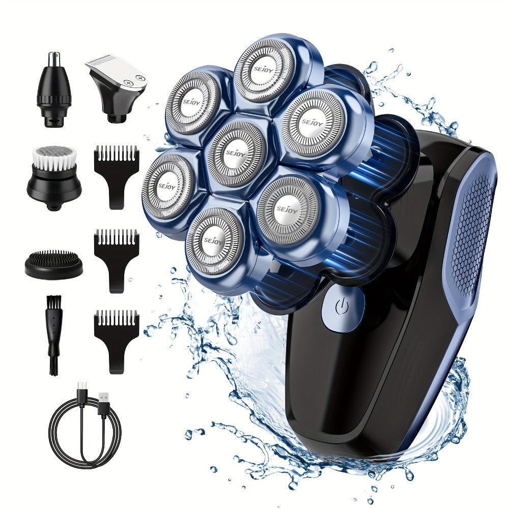 Skull Shaver for Bald Men 5-in-1 Rechargeable Rotary Electric Razor - 7D Floating Heads, 3-Speed LED Display Grooming Kit, Close Shave Head Shaver for Men