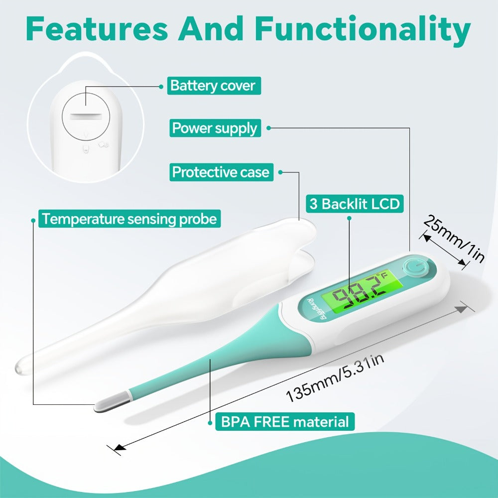Digital Oral Thermometer for Adults & Kids ¨C 8-Second Fast Read, Bendable Tip, 3-Color Fever Backlight, 32 Memory Records, Rectal Use for Infants, Celsius/Fahrenheit Conversion