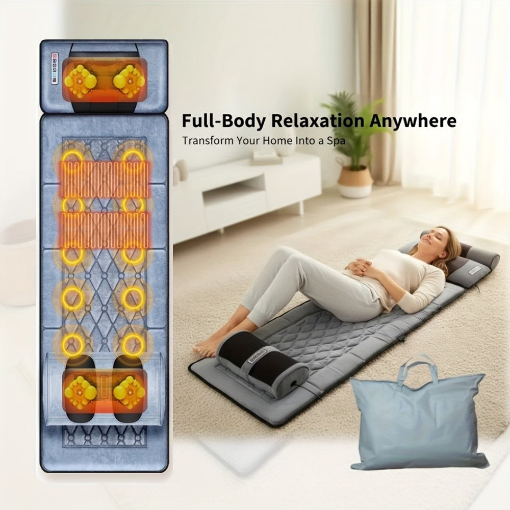 Full Body Shiatsu Massage Mattress ¨C 10-Zone Vibration with Neck Kneading & Hot Compress, 12V Safety Voltage Massage Mat for Back Neck & Waist Relief, Home Relaxation Gift for Men Women