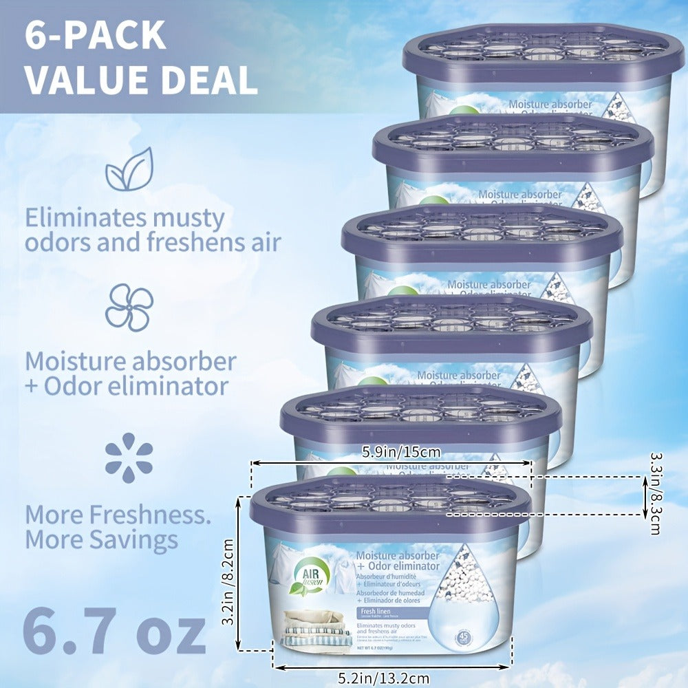 Portable Dehumidifier Boxes 6-Pack | Moisture Absorber & Odor Eliminator for Closets, Bathrooms, RVs, Boats & Bedrooms