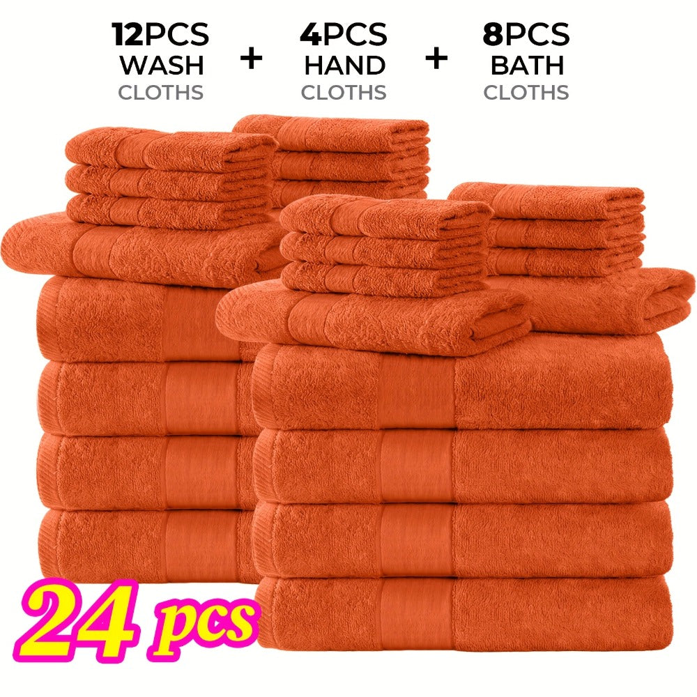 Luxury Towel Set 12 or 24 Piece Hotel Quality Cotton - Highly Absorbent Quick Dry Thick Bath Towels Hand Towels Washcloths | 7 Colors | Hotel Spa Gym Home Bathroom Essentials Gift Set