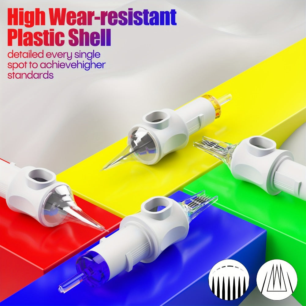 Tattoo Cartridge Needles 50pcs Mixed Size Set - Poseidon V6 Assorted Round Liner Shader Curved Magnum Disposable Needles 3RL 5RL 7RL 9RL 5RS 9RS 9RM 11RM 15RM 7M1 for Tattoo Machine