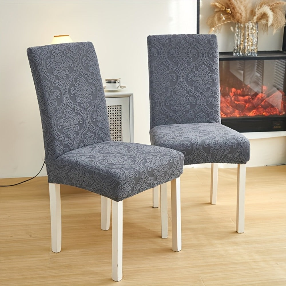 Dining Chair Covers Stretch Velvet Washable Removable Slipcovers Set of 4 or 6 for Kitchen Home Hotel Banquet ¡ª Elastic Band Silver Fox Velvet 200GSM