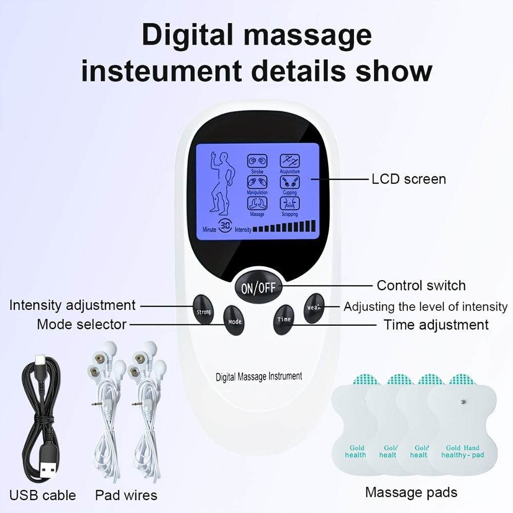 TENS EMS Dual Channel Muscle Stimulator Massager ¨C 8 Electrodes for Back, Shoulder & Knee Pain Relief, Muscle Recovery, Portable Electric Pulse Therapy Device