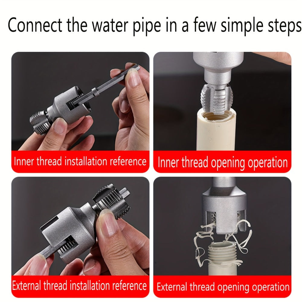 Pipe Thread Cutting Tool ¨C High-Speed Steel Electric Drill Compatible PVC & Steel Pipe Threader, Inside & Outside Threading for 1/2¡± & 3/4¡± Pipes, Professional Plumbing & DIY Kit