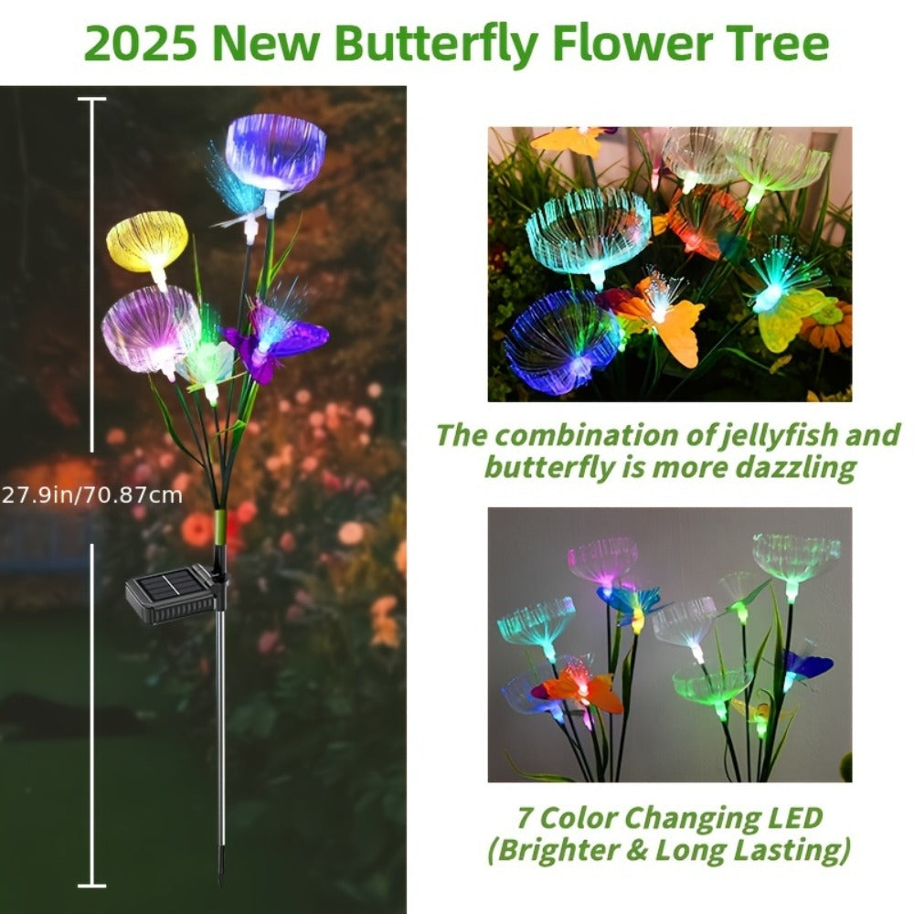 Solar Garden Lights 4-Pack, Fiber Optic Jellyfish Butterfly Stake Lights with 7-Color Changing LED & IP65 Waterproof ¡ª Solar Outdoor Lights for Garden Path, Yard, Patio & Holiday Decor