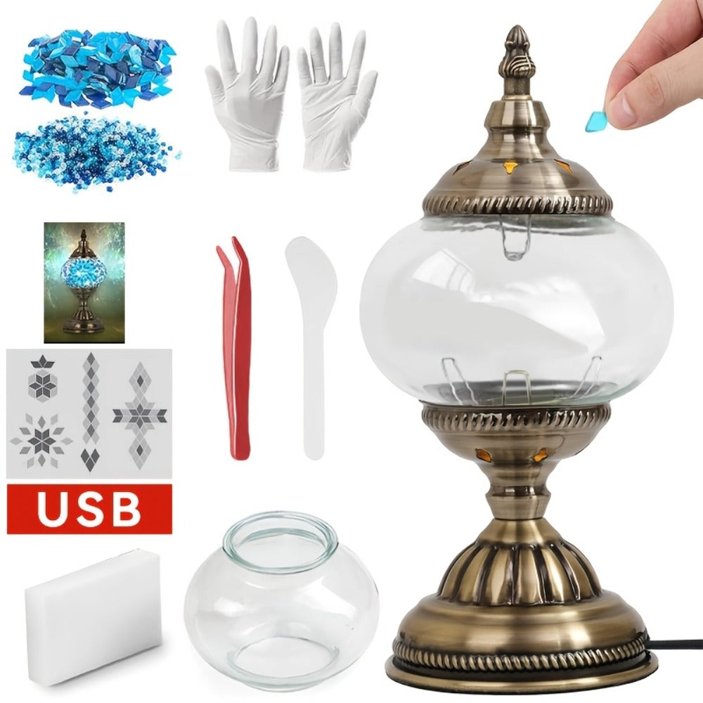 DIY Mosaic Lamp Kit Handmade Glass Table Lamp, Colorful Stained Glass Bedside Night Light with Antique Bronze Base, Decorative Desktop Lamp for Living Room, Bedroom & Home Decor (Multiple Colors)